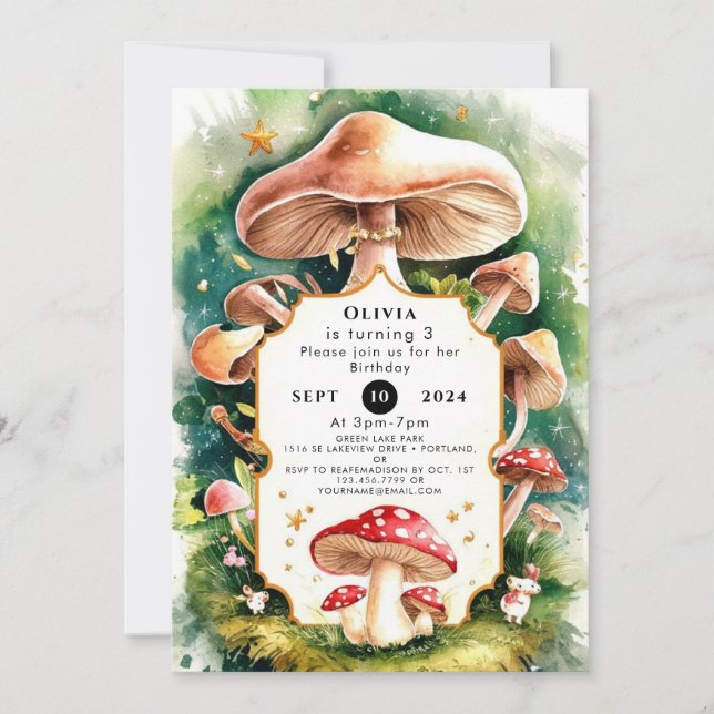 Convite Boho Forest Mushroom Birthday (Frente)