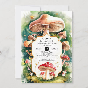 Convite Boho Forest Mushroom Birthday