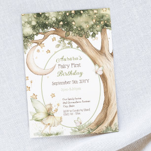 Convite Boho Forest Watercolor Fairy First aniversário