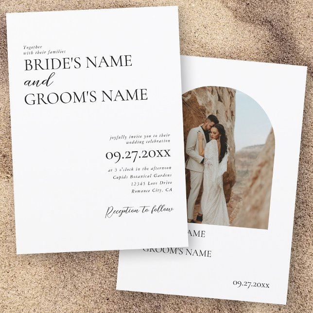Convite Boho Foto Minimalista Casamento Simples Moderno (Boho Photo Minimalist Modern Simple Wedding Invitation)