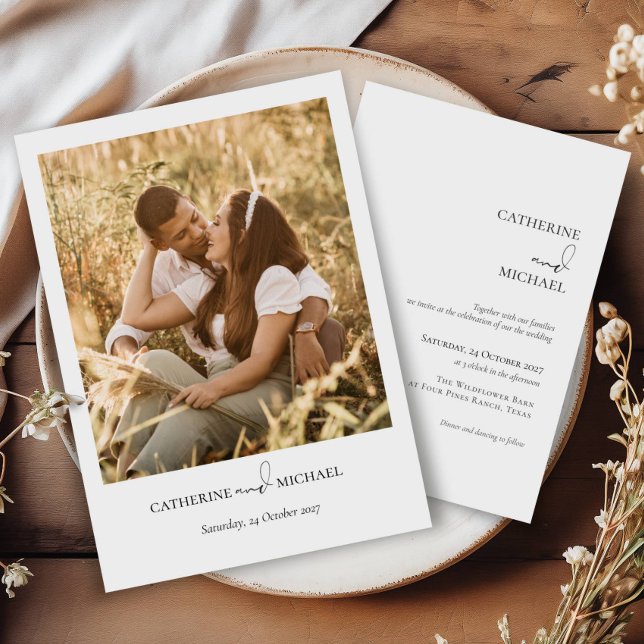 Convite Boho Foto Moderno Casamento Minimalista (Criador carregado)