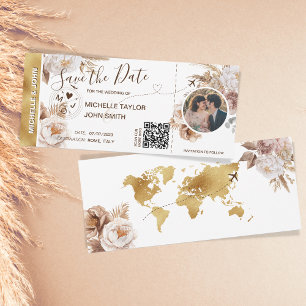 Convite Boho Foto Salvar Data Embarque Embarque Código QR