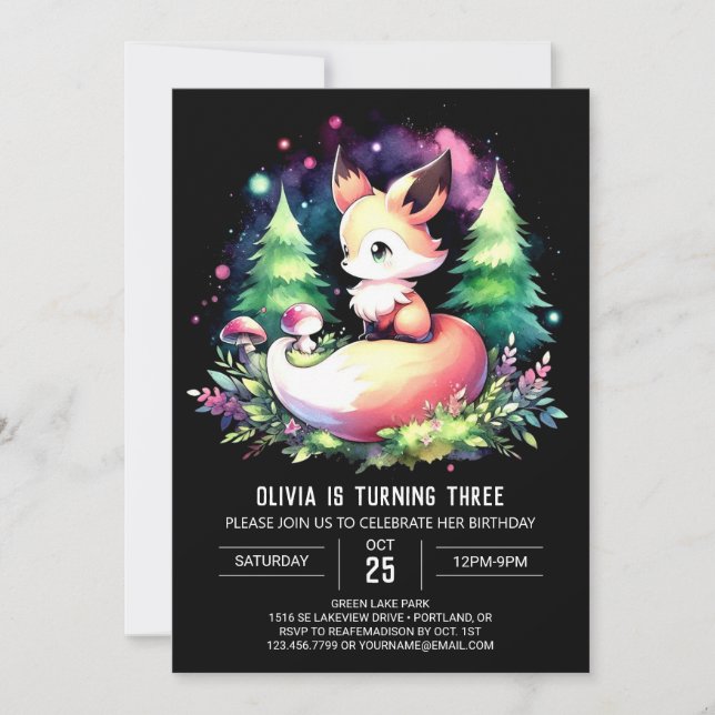 Convite Boho Fox Birthday digital (Frente)