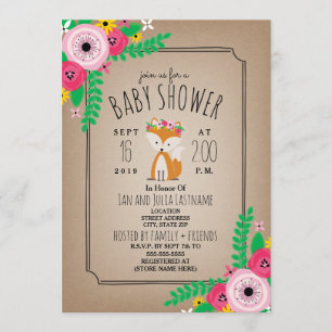 Convite Boho Fox Cardstock - Chá de fraldas de distribuiçã