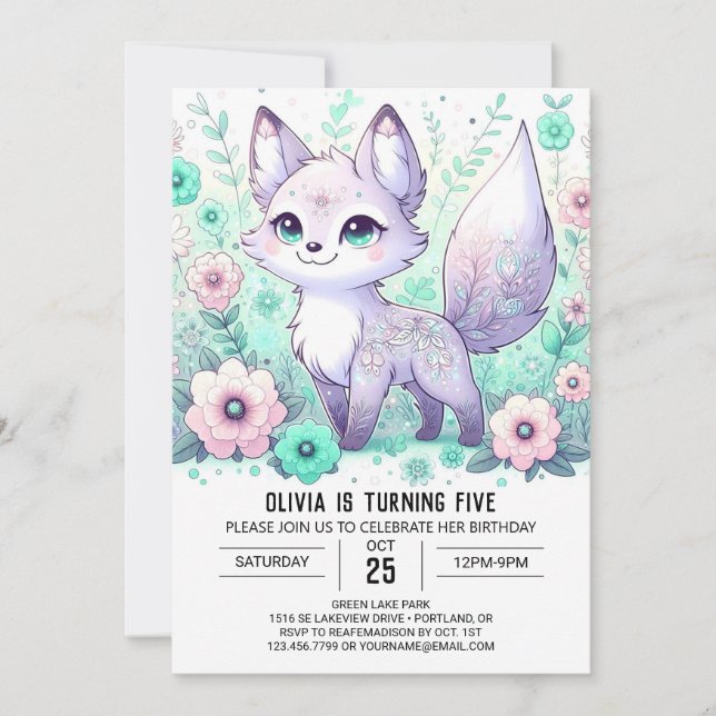 Convite Boho Fox Digital Birday (Frente)