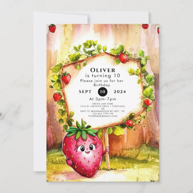 Convite Boho Fruta Strawberry Aniversário (Frente)