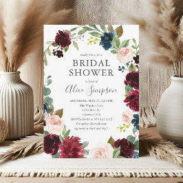 Convite Boho Garden Burgundy Blue Floral Chá de panela