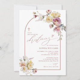 Convite Boho Garden Rose Flowers Christening Invitation