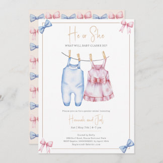 Convite Boho Gender Reveal He or She Clothes Line