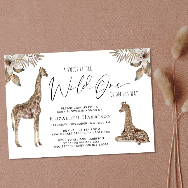 Convite Boho Girafas Watercolor Chá de fraldas (Embrace the adventure and celebrate the arrival of your little wild one!)