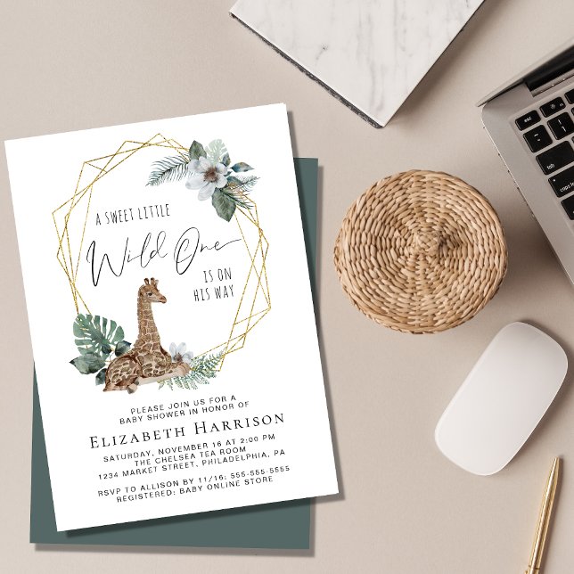 Convite Boho Giraffe Watercolor Chá de fraldas (Criador carregado)
