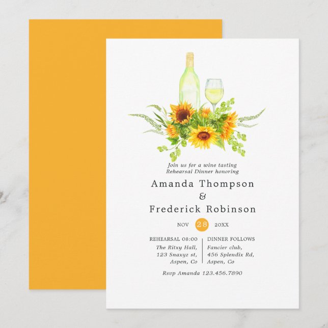 Convite Boho Girassóis Ensaio de Janto Provando de vinho (Frente/Verso)