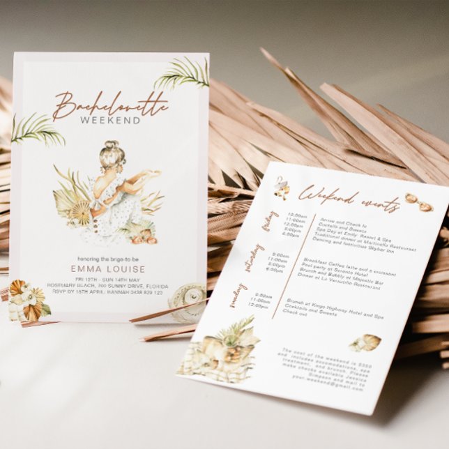 Convite Boho Girl Beach Pampas Grass Bachelorette (Criador carregado)