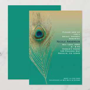 Convite Boho Glam Areia de Pena de Pavão e Turques