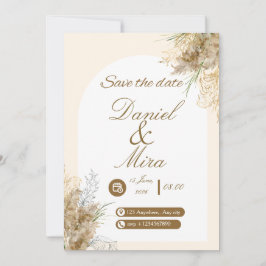 Convite Boho Gold Pampas Arco Casamento Totalmente Editáve