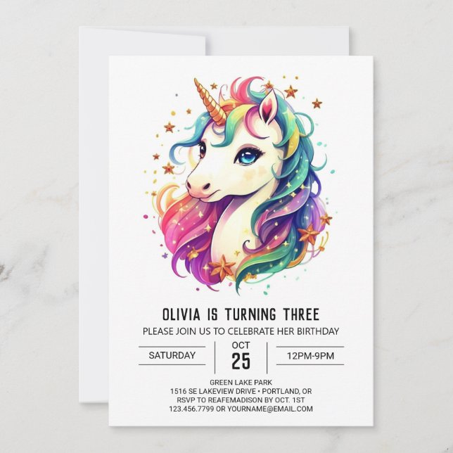 Convite Boho Graceful Unicorn Birthday (Frente)