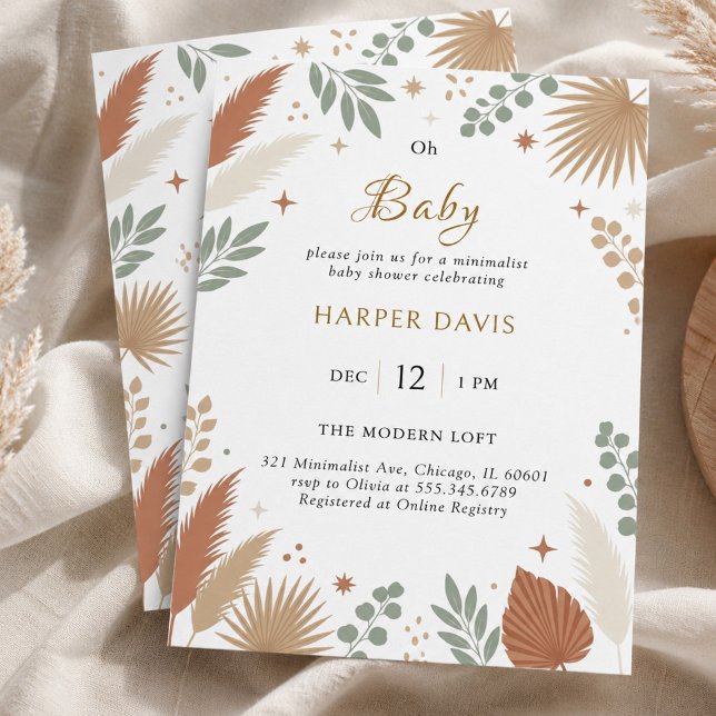 Convite Boho Grama das Pampas e Eucalipto Botânico (Boho Pampas Grass and Eucalyptus Botanical Invitation)