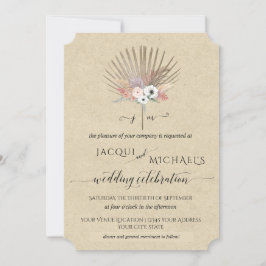 Convite BOHO Grama Pampas Rústica Tropical Monograma Flora