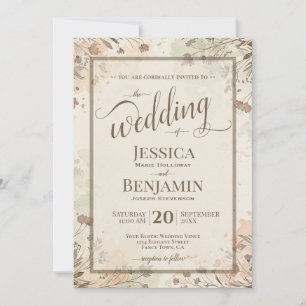 Convite Boho Gramas & Flores Silvestres Casamento Script E