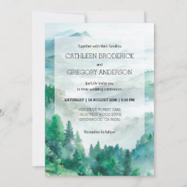 Convite Boho Green and Blue Watercolor Forest Wedding