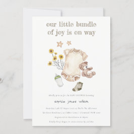 Convite Boho Green Baby Roupa Sexo Chá de fraldas Neutro