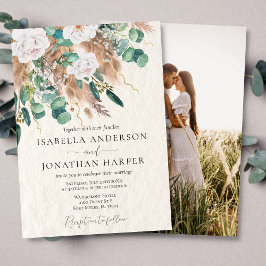 Convite Boho Green Eucalyptus Beige Pampas Foto Casamento