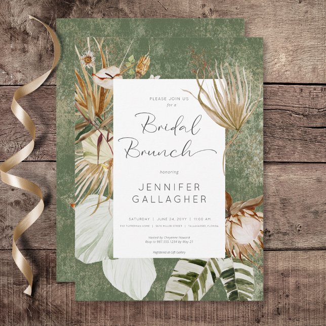 Convite Boho Green Floral Grass Bridal Brunch (Boho Green Floral Grass Bridal Brunch Invitation)