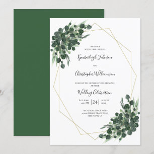Convite Boho Green Watercolor Eucalyptus Casamento Geomét