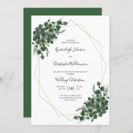 Convite Boho Green Watercolor Eucalyptus Casamento Geométr