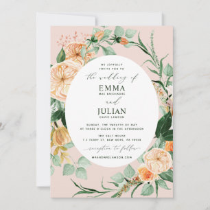 Convite Boho Greenery Blush Floral Cor-de-rosa