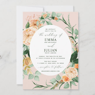 Convite Boho Greenery Blush Floral Cor-de-rosa