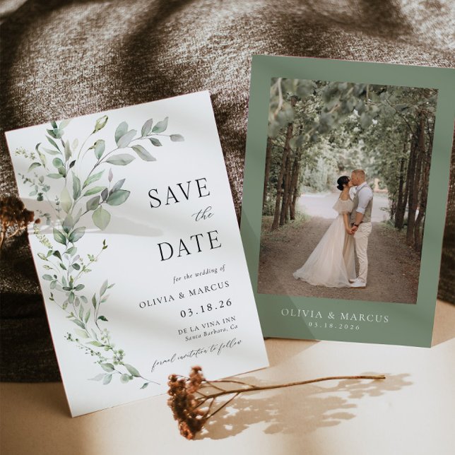 Convite Boho Greenery Botanical Save The Date Invitation (Front/Back)