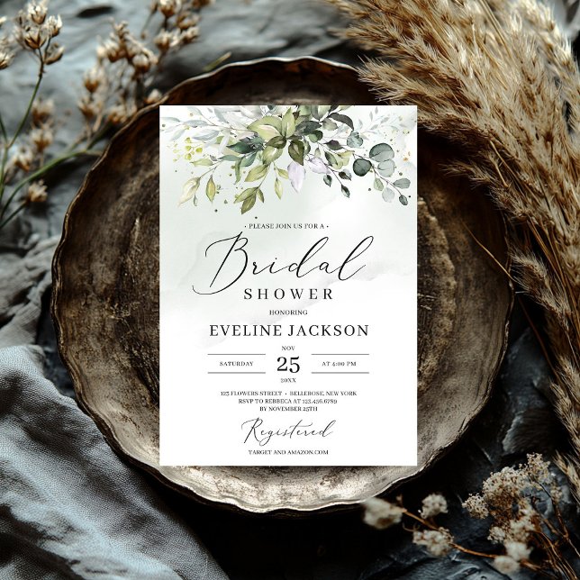 Convite Boho Greenery e Chá de panela Dourado (Boho Greenery and Gold Bridal Shower Invitation)