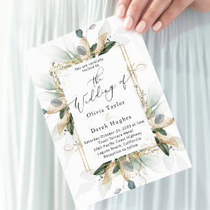 Convite Boho Greenery e Dourado Casamento de Frame Eucalyp