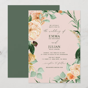 Convite Boho Greenery Elegante Blush Casamento Rosa Botâni