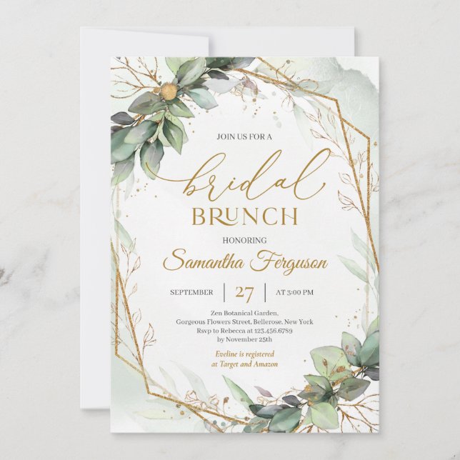 Convite Boho greenery eucalyptus foliage Bridal brunch (Frente)
