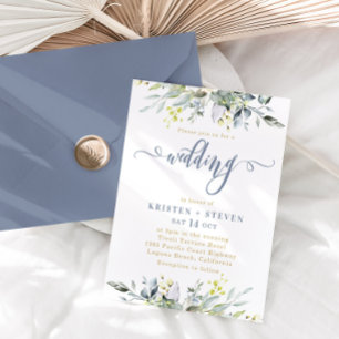 Convite Boho Greenery Eucalyptus Wedding Dusty Blue