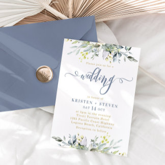 Convite Boho Greenery Eucalyptus Wedding Dusty Blue