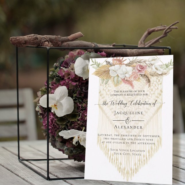 Convite BOHO Greenery Floral Pampas Grass Casamento Neutro (Criador carregado)
