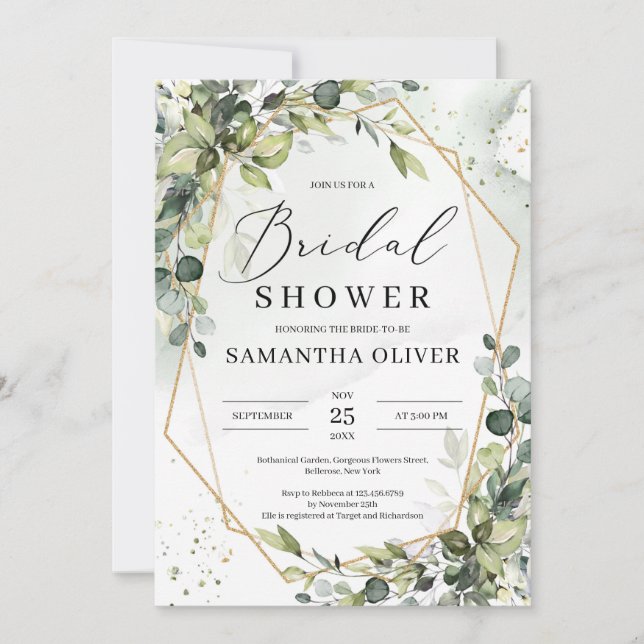 Convite Boho greenery foliage Chá de panela de moldura de  (Frente)