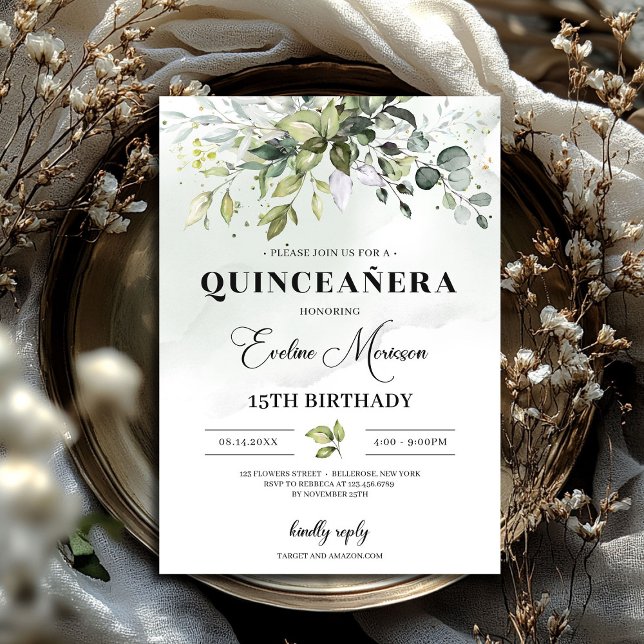 Convite Boho greenery Foliage quinceanera 15 (Boho greenery foliage quinceanera 15th birthday invitation)