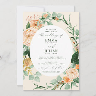 Convite Boho Greenery Peach Bloom Floral Casamento