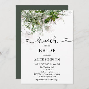 Convite Boho Greenery Script Heart Brunch Chá de panela