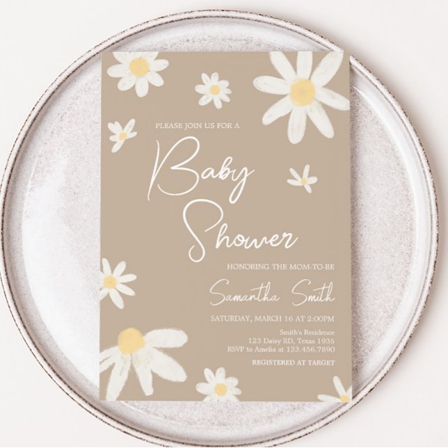Convite Boho Groovy Daisy Chá de fraldas (Daisy Flower Boho Baby Shower Invitation)