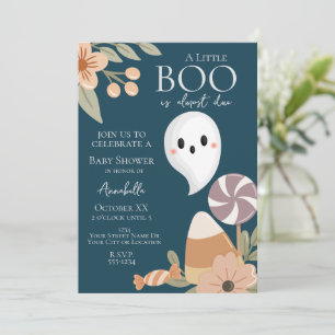 Convite Boho Halloween Chá de fraldas Cute Ghost em Teal