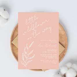 Convite Boho Hand-drawn Wildflower Blush Pink Baby Shower