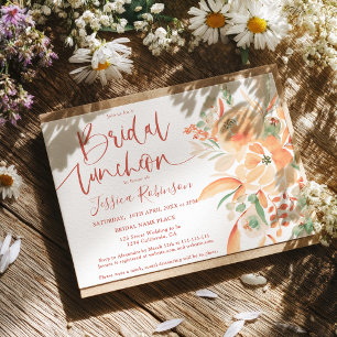 Convite Boho HandPainted Terracotta Floral Bridal Luncheon