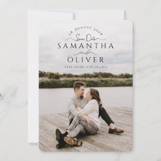 Convite Boho Handwritten Photo Save the Date Card