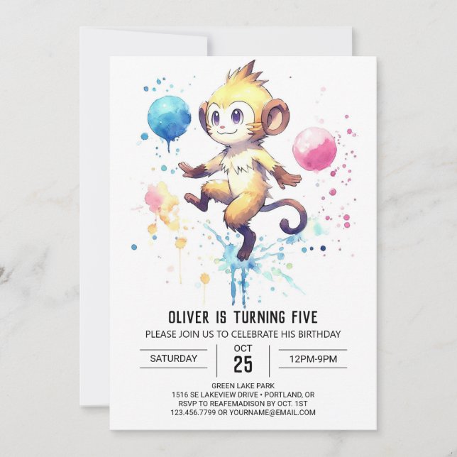Convite Boho Happy Monkey Birthday (Frente)