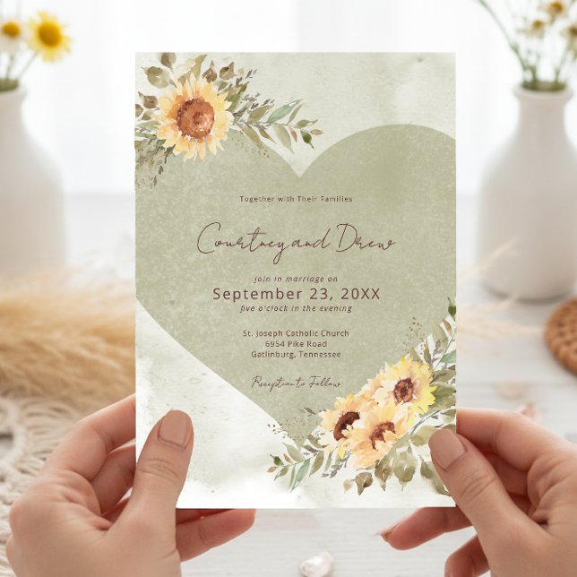 Convite Boho Heart Wedt (Soft Sunflowers Boho Heart Wedding Invitation)